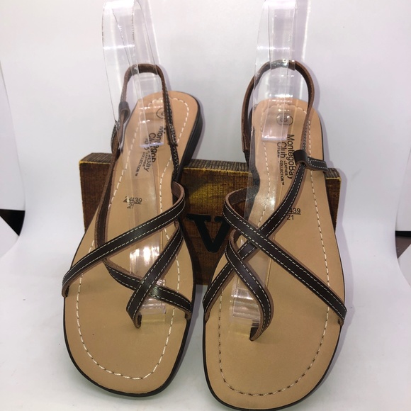 Montego Bay Club Brown Leather Flat Strappy Thong Toe Sandals Size 8 - Picture 13 of 13